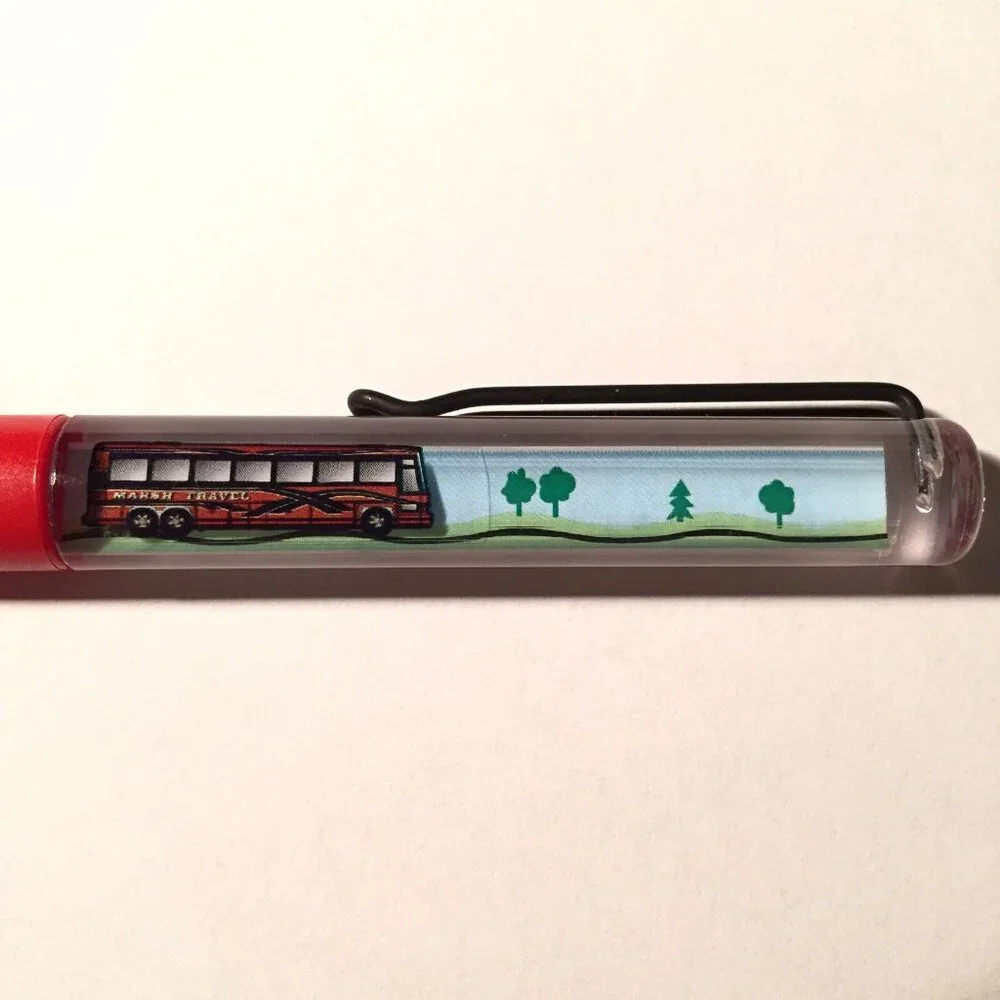 BJ Marsh Travel Agency Floaty Pen Tourism Advertising Promo Red Bus Moves